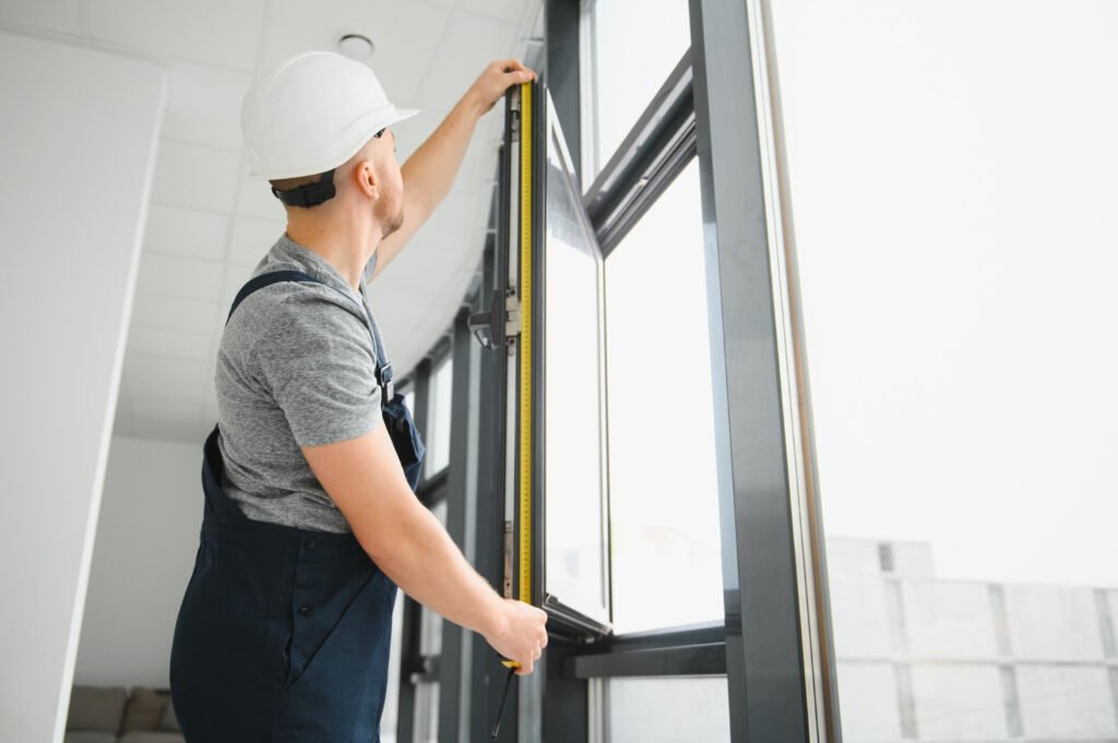 Service man installing window